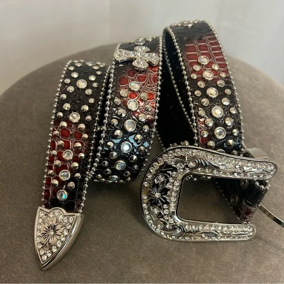 Source Unknown | Accessories | Black Red Leather Rhinestone  display picture 2
